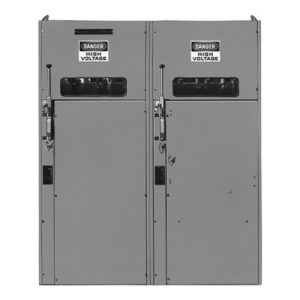 Schneider Electric HVL515DEGR2 - Switchgear, HVL, duplex, 600A, 15kV, 125 to 200E current limit fuse, transformer disconnect, right, NEMA 1 - 90" x 76" x 54.5" (HxWxD)