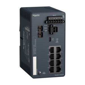 Schneider Electric MCSESM093F1CU0 - network switch, Modicon Networking, managed, 8 ports for copper with 1 port for fiber optic, multimode
